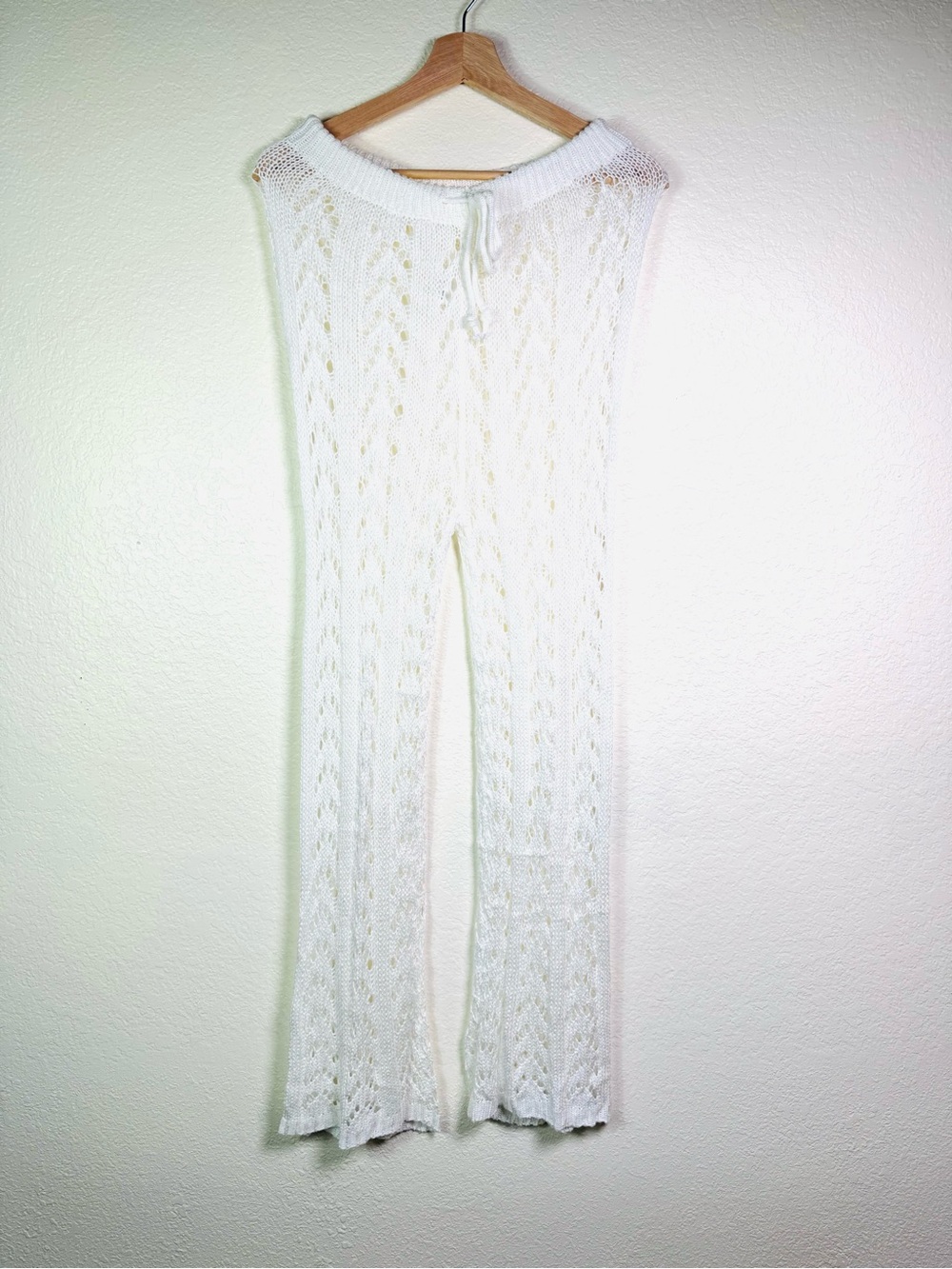 White Crochet Knit Flared Pants - Picture 3 of 7